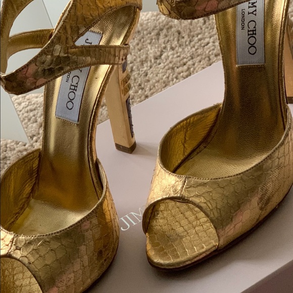 Jimmy Choo Elaphe Gold Snake Skin Heels - Picture 8 of 8